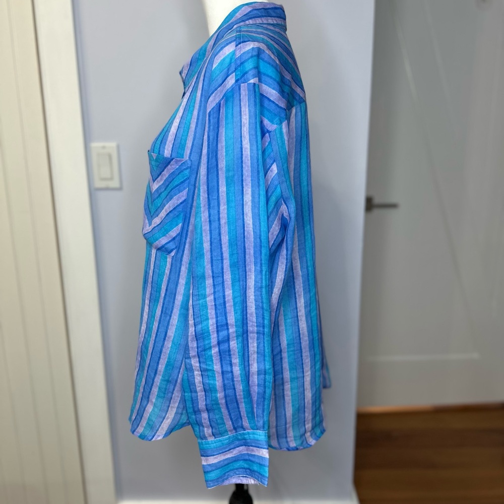 Johnny Was. Oslo Striped Linen blouse, blue/lavender. SZ L. Like new! Worn once. - Picture 3 of 11